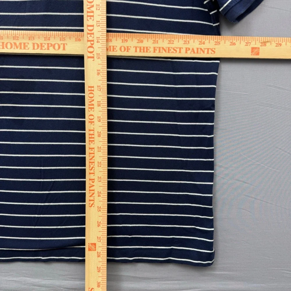 Polo Ralph Lauren Mens XL Navy Blue White Striped Stretch Mesh Polo Shirt Logo